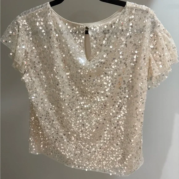 Anthropologie Flutter Sleeve Sequin Blouse - Picture 4 of 5